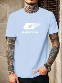 Men's Casual Summer Short Sleeve Crew Neck T-Shirt With QJmotor Logo - 藍湖 - 查看 1
