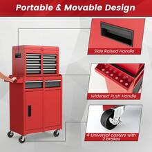 COSTWAY 5-Drawer Tool Chest, 2-In-1 Large Capacity Tool Cabinet With Wheels & Auto-Locking System, Heavy-Duty Metal Rolling Toolbox For Workshop, Warehouse, Garage - A - View 4