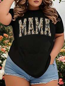 Women's Camouflage T-Shirt, Plus Size, Casual Style, Short Sleeve, Summer Clothes, Mother's Day Gift, Loose Fit T-Shirt For Women - 黑色 - 查看 7