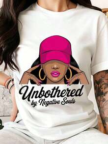 Women's Mexican Fashion Casual T-Shirt With A Bold Graphic Design Depicting A Confident Woman In A Pink Cap And Impactful Text, Unconcerned With Negative People, Perfect For Everyday Wear And Stylish Use, Ideal Gift For Strong And Independent Women. Summer Fashion Cotton T-Shirt - 白色 - 查看 11