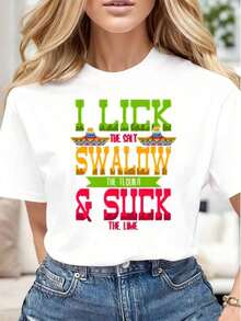 I Lick The Salt, Swallow The Tequila, And Suck The Lime. Women's Casual Printed T-Shirt, Soft And Comfortable, Cinco De Mayo Gift, Cool Summer Wear For Ladies. - 白色 - 查看 5