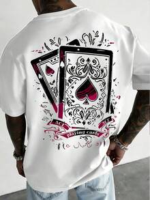 Men's Short Sleeve T-Shirt With Playing Card Print - White - View 5