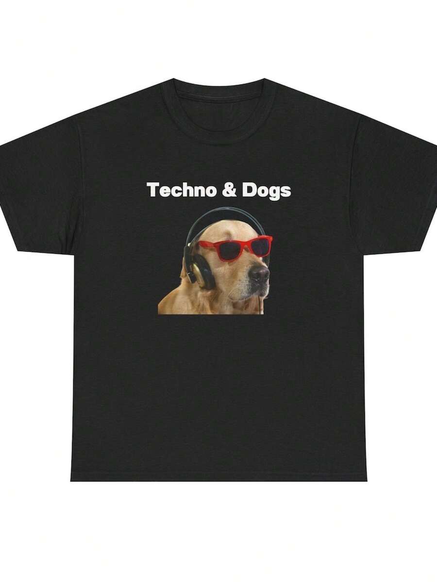 Techno & Dogs T-Shirts, Blouses For Women, Casual Dresses For Women, Y2K Sports T-Shirts For Women, Summer T-Shirts, Women's Clothing, Fashion Perfect For Daily - 黑色 - 查看 1