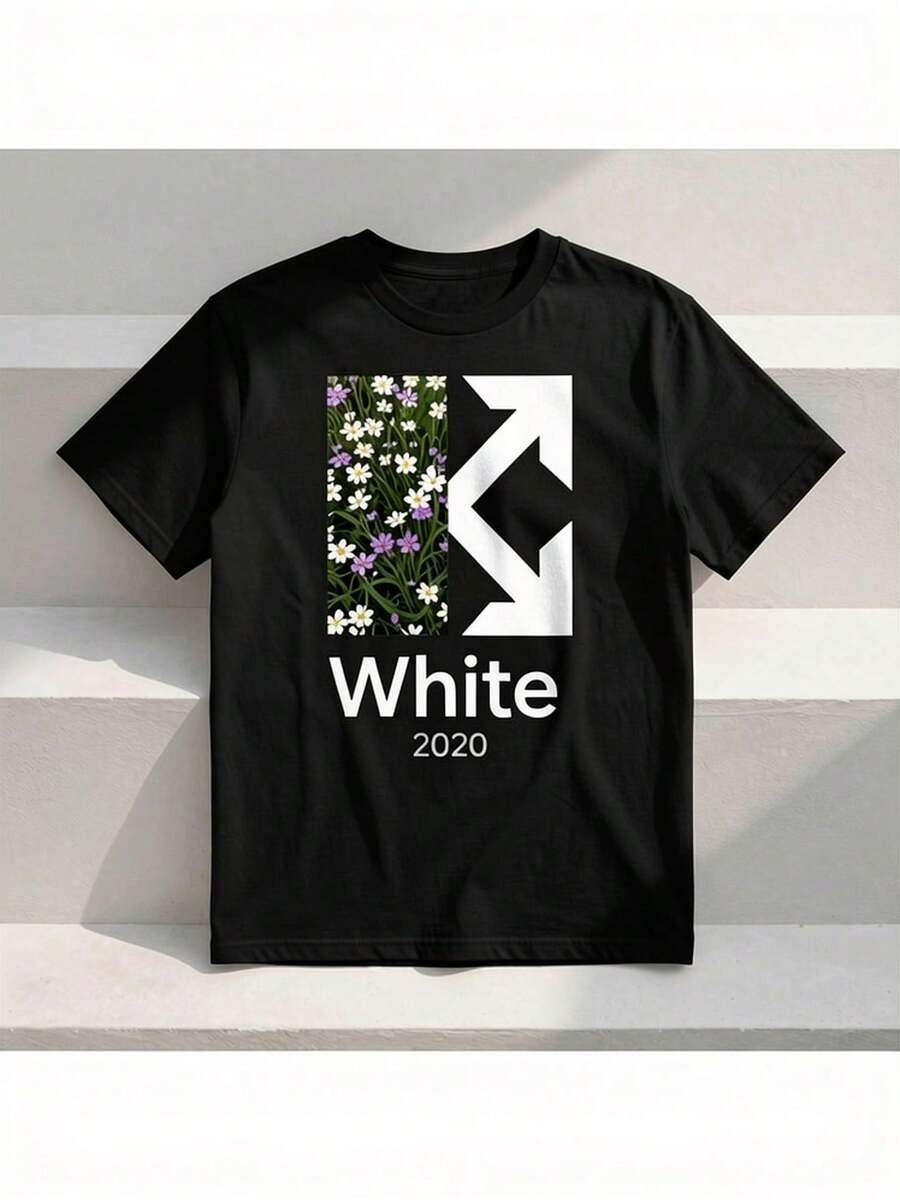 Men's Vintage Floral, Arrow & Geometric Print T-Shirt - Loose And Oversized Fit, Short Sleeves, Crew Neck, Casual All-Season Tee With Multicolored Graphic, Breathable For Casual Wear And Running, Loose And Comfortable. - Back - View 1