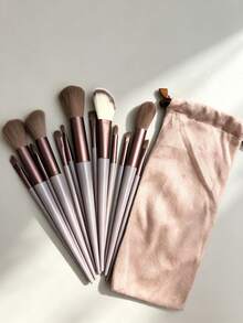 27pcs Professional Makeup Brush Set, Women Makeup Brushes Kit, 13pcs Makeup Brushes + 14pcs Brown Makeup Sponges, Eyeshadow, Foundation, BB Cream, Concealer Brushes, Soft Fiber Makeup Tools For Beginners, Portable Travel Set, Gift For Women And Girls, Summer Style, Back To School Gift - Multicolor - View 14