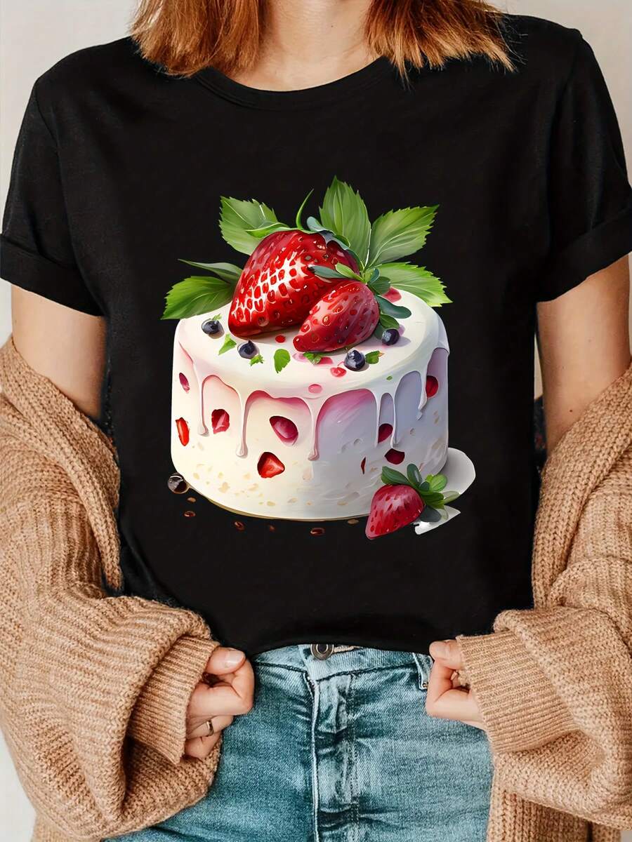 Camiseta Estampada de , Estilo Y2k, Camiseta para Amantes de Postres, Camiseta de Repostería, Regalo para Amantes de - Negro - Ver 1