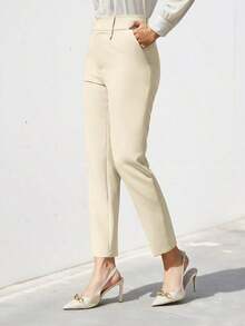 Pantalones de traje ajustados de nueve puntos para mujer - Beis - Ver 4