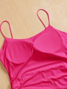 Camiseta ajustada con cuello redondo, almohadilla en el pecho y transpirable.Camisola básica para mujer sin sujetador - Rosa Fucsia - Ver 5
