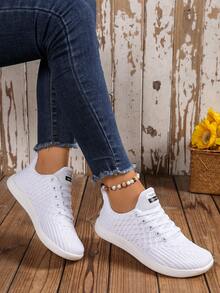 Women's Wide Fit Wide Toe Box Sports Shoes Wave Stripe Breathable Mesh Casual Comfortable Wide Toe Box Sneakers - White - View 5