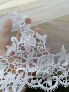 1 pieza Velo de novia con aplicación de encaje de doble capa con peine, accesorio de boda para mujer, blanco/beige, otoño - Multicolor - Ver 5