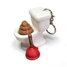1pc Funny Toilet Poop Button Keychain, Prank Stress Relief Pendant - White - View 1