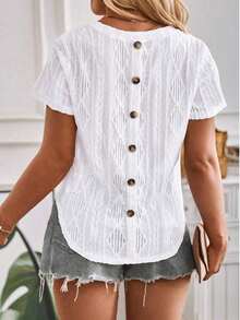 Selamara Camiseta casual versátil de talla grande para mujer con decoración de botones en la espalda, nueva para primavera/verano - Blanco 2 - Ver 5