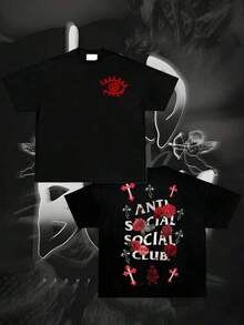 T Shirt Print ,Graphic-Cotton Tees Size Plus, Anti Social Club Graphic Cropped T-Shirt For Boys And Girls Men, Women All Ages Family T-Shirt Letter New Streetwear Clothing Harajuku T-Shirt Cotton Half Sleeve Tee, Y2K Style Casual Cotton Classic Crewneck Design Tee ,Y2K,Oversized Shirt - màu đen - Xem 8