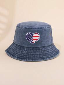 Chapéu infantil tipo bucket com bordado de coração e bandeira americana, respirável e ideal para meninos e meninas no 4 de julho e no verão. - 1PC - Ver 6