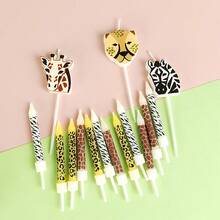 HIBIRTH 15pcs Cartoon Animal Candles, Leopard, Giraffe, Zebra, Leopard Print, Deer Pattern, Spiral Candles For Birthday Cake Decoration, Party Celebration Baking Accessories - View 4
