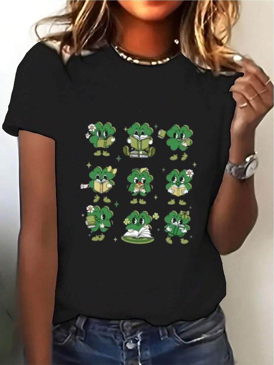 St. Patrick'S Day Print Shirt T-Shirt Casual Short Sleeve Top - 黑色 - 查看 1
