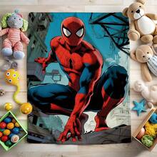 1pc Spider-Man Print Blanket,Retro Cartoon Style Throw Blanket,Cartoon Character Printed Blanket,All-Season Universal Nap Blanket,Character Home Decor Blanket,Modern Fashion Gift Suitable For Home Bedroom Bed Sofa Office Lunch Break Cover Picnic Blanket - 彩色 - 查看 2