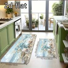 1 pieza/2PCS/3PCS Alfombras de cocina, estampado de conchas marinas & flores, antideslizante, absorbente de agua, suave & cómodo, fácil de limpiar, ideal para la decoración del piso de la cocina - Multicolor - Ver 9