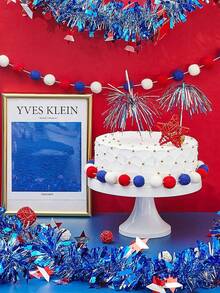 1/2pcs July 4th Felt Pom-Pom Garland, Red, White & Blue 30 Balls Independence Day Felt Ball Wreath, Patriotic Hanging Supplies, Suitable For Memorial Day Wall Party Home Decor - View 6