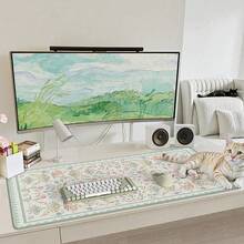 1 pièce Tapis de protection de bureau (gris-vert) - Un tapis de bureau extra-large et un tapis de clavier en caoutchouc antidérapant. Avec un charmant motif floral conçu spécifiquement pour les femmes, ce tapis d'ordinateur est parfait pour une utilisation au bureau, à la maison ou dans un dortoir. - Tapis de souris - Voir 1