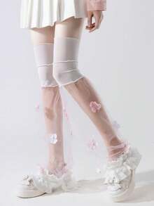 1 par de puños con volantes de encaje floral en rosa/negro/azul/blanco, estilo dulce para primavera/verano - Multicolor - Ver 10