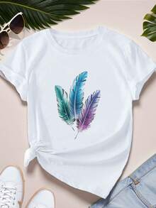 T-Shirts With Dynamic Prints, Women's Plus Size Short Sleeve Sports T-Shirt, 100% Cotton - 白色 - 查看 7