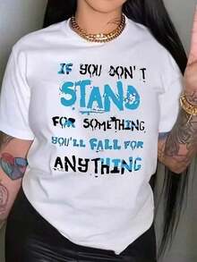 Women's Casual Short Sleeve T-Shirt, Modern Minimalist Style, With Summer Slogan Print: "IF YOU DON'T DEFINE ANYTHING, YOU'LL FALL INTO ANYTHING." Graphic T-Shirts For Women, Casual Everyday Tops. - 白色 - 查看 7