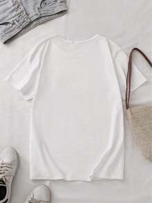 Women's Cotton Crew Neck Casual Graphic T-Shirt For Soccer Fan Mom - Soccer Ball And Letter Print In Cartoon Style, Breathable And Sweat-Absorbent Fabric, Lightweight And Stretchy Crew Neck T-Shirt For Sporting Events And Casual Wear, Clothing For Sports Fans, Medium Elasticity Simple T-Shirt For Everyday Wear - 白色 - 查看 3