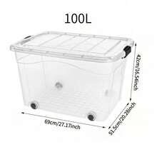 2pcs 100L Large-Capacity Storage Boxes With Wheels, Stackable Design, Sturdy And Durable, Space-Saving, With Safety Latch Lids, Available In Multiple Sizes, Suitable For Home, Storage Rooms, Offices, Garages, Transparent Tool Storage Boxes - Multiple Specifications - View 17