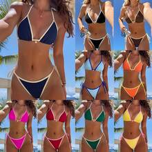 New 2026 Bikini With Color Blocks, Cut-Out Edges And Straps, Sexy Two-Piece Swimsuit For Women. - JY1088-BK新增 - 查看 2
