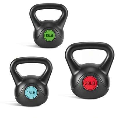 Kettlebell Set, HDPE Coated Concrete Hard Kettlebells With Wide Handle & Non-Slip Bottom, Fitness Strength Training Equipment For Home Gym Indoor Outdoor
