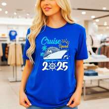Women's 'Cruise Squad 2026' Graphic Print Cotton T-Shirt, Casual Short Sleeve Crew Neck T-Shirt, Summer Holiday T-Shirt, Available In Various Sizes, Soft - 藍色 - 查看 7