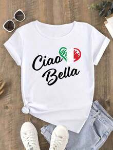 Women's Blouses 1 Piece T-Shirt With Italian Flag Heart Print And "Ciao Bella" - Casual Summer T-Shirt With Italian Theme And Italian Flag Colors (Green/White/Red) - Short Sleeve Crew Neck T-Shirt For Italy Lovers, Parties And Casual Outfits 2026eurmuse - 白色的 - 查看 7