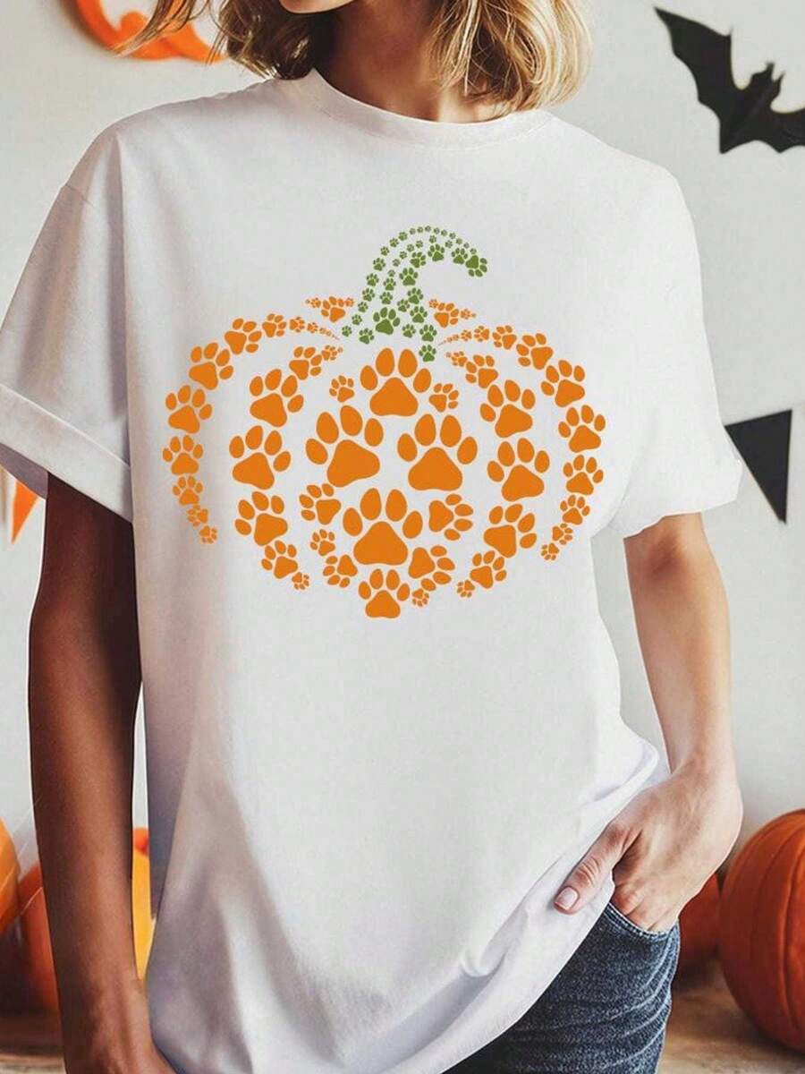 Halloween, San Francisco Print Women's T-Shirt, Casual Short Sleeve Top For Women, Comfortable Fit, Matching Sister Set, Outdoor Travel Essential, Women's T-Shirt, Spring/Summer T-Shirt. - 白色 - 查看 1