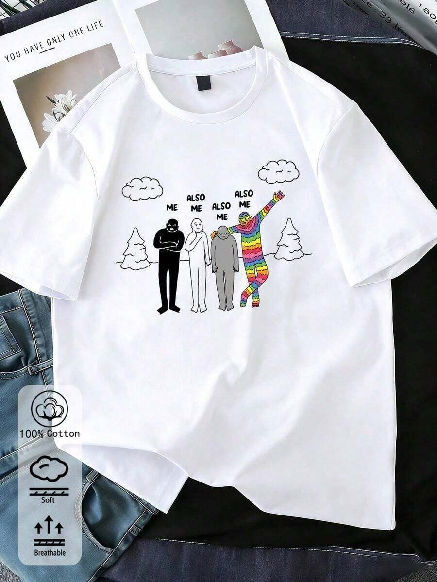 NewSummerCasual Women's 100% Cotton T-Shirt With An Eye-Catching Design, Ideal For Spring/Summer And For A Sporty/Casual Style Year-Round. Stylish, Soft, And Breathable, White With Short Sleeves, Available In Plus Sizes. - Vintage Street Style Unisex Loose Cotton Short Sleeve Crew Neck T-Shirt - 白色 7 - 查看 1