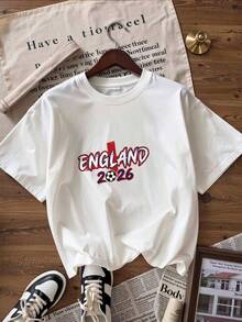 T-Shirt With "ENGLAND 2026" Text And Soccer Ball. Fashionable Short-Sleeved T-Shirt For Spring And Summer 2026, Made In Mexico, 180 Grams. Cartoon Print, Couple Design, Suitable For Indoor Or Outdoor Wear. Crew Neck, Unisex, Ideal For Office And Leisure. One-Pack. - WH-P631577SLNDXZGY602 - 查看 4