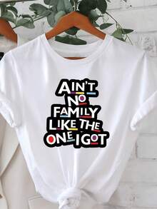 Women's Casual Short Sleeve Sports T-Shirt With Knot And Text "No Family Like Laía" - Elastic Round Neck T-Shirt, Machine Washable, Comfortable Fit And For All Seasons, Perfect For Daily Use And Family Moments. - 白色 - 查看 7