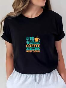 Camiseta con el mensaje "Una vida sin café es como un lienzo en blanco" - camiseta cómoda y casual, adecuada para el trabajo, reuniones familiares y actividades de team building - el regalo perfecto para los amantes del café - camiseta unisex de manga corta a la moda. - Negro - Ver 1