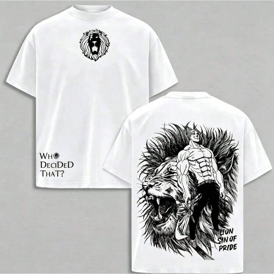 Escanor T-Shirt From The Seven Deadly Sins - A269 "Who Decided That?" Pride Sin Graphic Retro Heavy Unisex Anime Streetwear Gift For Fans - 玫紅色 - 查看 1
