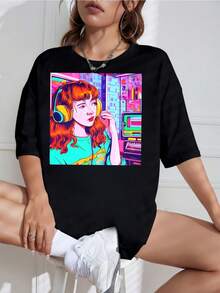 Max Mayfield Listening To Music Running Up That Hill Sadie Sink Anime Portrait Sticker - 黑色 - 查看 6