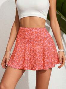 Falda floral para tiempo libre para mujer - Rojo 2 - Ver 5