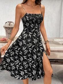Vestido largo de mujer de corte recto con estampado floral, sin espalda, con abertura, favorecedora figura, elegante para fiesta/cita - Multicolor - Ver 6