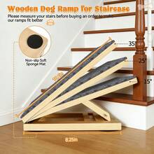 Adjustable Solid Wood Dog Stair Ramp Wedge For Small And Senior Dogs, Foldable Indoor Pet Ramp With Height Triangle Support And Non-Slip Carpet, No Assembly Required - Multicolor - View 7
