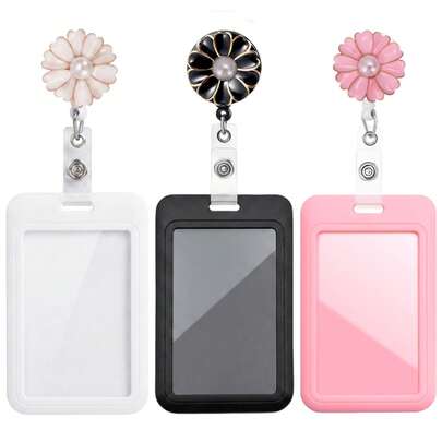 Cute Daisy Retractable Badge Reel With ID Card Holder – Floral Work Badge Holder For Women Nurses Teachers,Back To School Gift