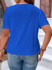 Camiseta con bordado con ojal de manga farol - Azul - Ver 2