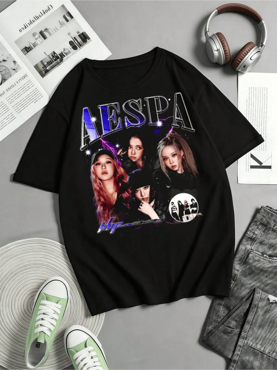 Aespa Whiplash Album Graphic T-Shirt, Aespa Armageddon Album T-Shirt, Aespa World Tour T-Shirt, Ningning, Karina, Giselle, Winter Hoodie - Black - View 1
