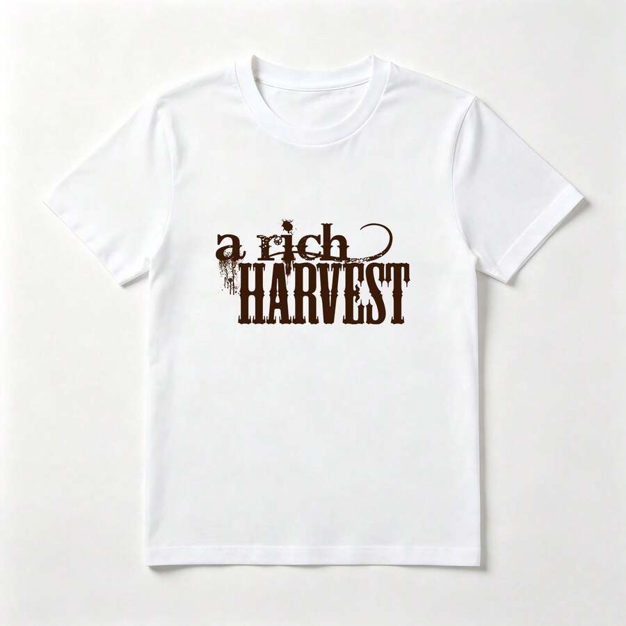 Letras Marrones Playera de Algodón Blanca Estilo Oeste Desgastado - Blanco - Ver 1