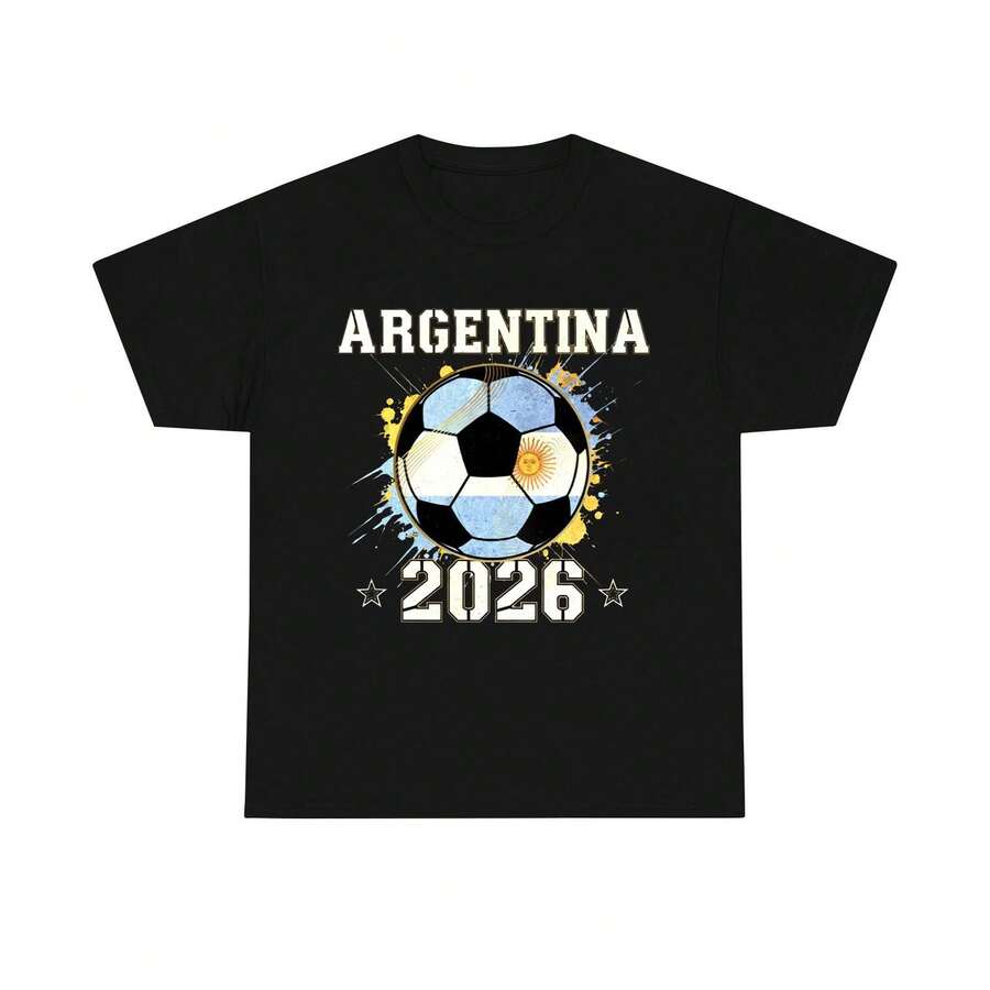 Camiseta de manga corta con estampado de la mascota de la Copa Mundial de EE.UU.-Canadá-México, ropa, camiseta, camiseta de manga corta. - Negro - Ver 1