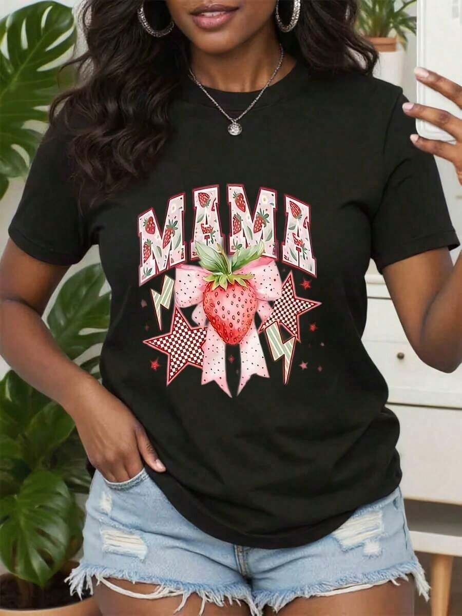 Camiseta con estampado de fresas, camiseta retro con gráfico de fresas, camiseta vintage con ilustración de frutas, regalo para amantes de las bayas dulces, ropa de estilo retro, regalos perfectos para abuela y madre. Adecuado como regalo. playera de mujer. blusas>elegantes. boho chic,Top de mujer suave, transpirable y cómodo, ideal para primavera, verano y otoño, perfecto para vacaciones, viajes y uso diario. - Negro - Ver 1
