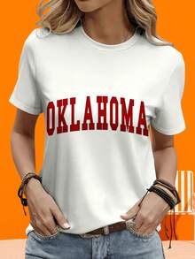 Camiseta de manga corta GraphicLadies para ocio, actividades al aire libre y en casa, 220g, estilo universitario Oklahoma, camiseta blanca para mujer, top casual de manga corta, camiseta con estampado inspirada en el deporte, camiseta para ocio, actividades al aire libre, vacaciones, fiestas y regalos. - Negro - Ver 5